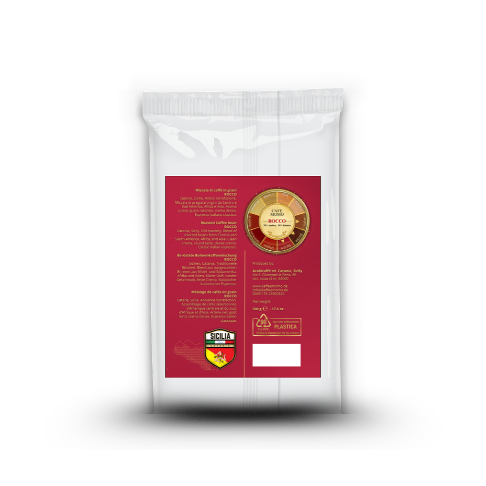 Cafe Momo Rocco 500 g Espressobohnen 70 Prozent Arabica 30 Prozent Robusta aus Sizilien