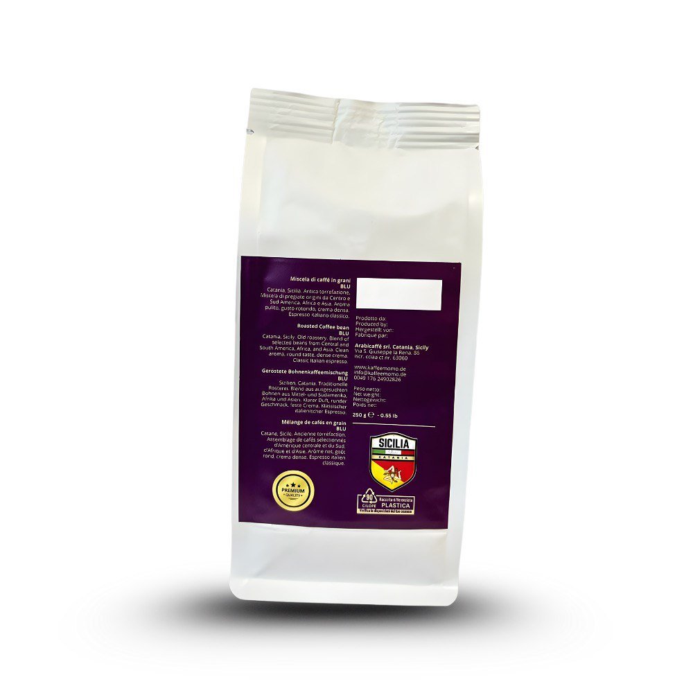 Caffe Momo Blu 10% Arabica& 90% Robusta (Ganze bohne) 250 g - Espresso Momo