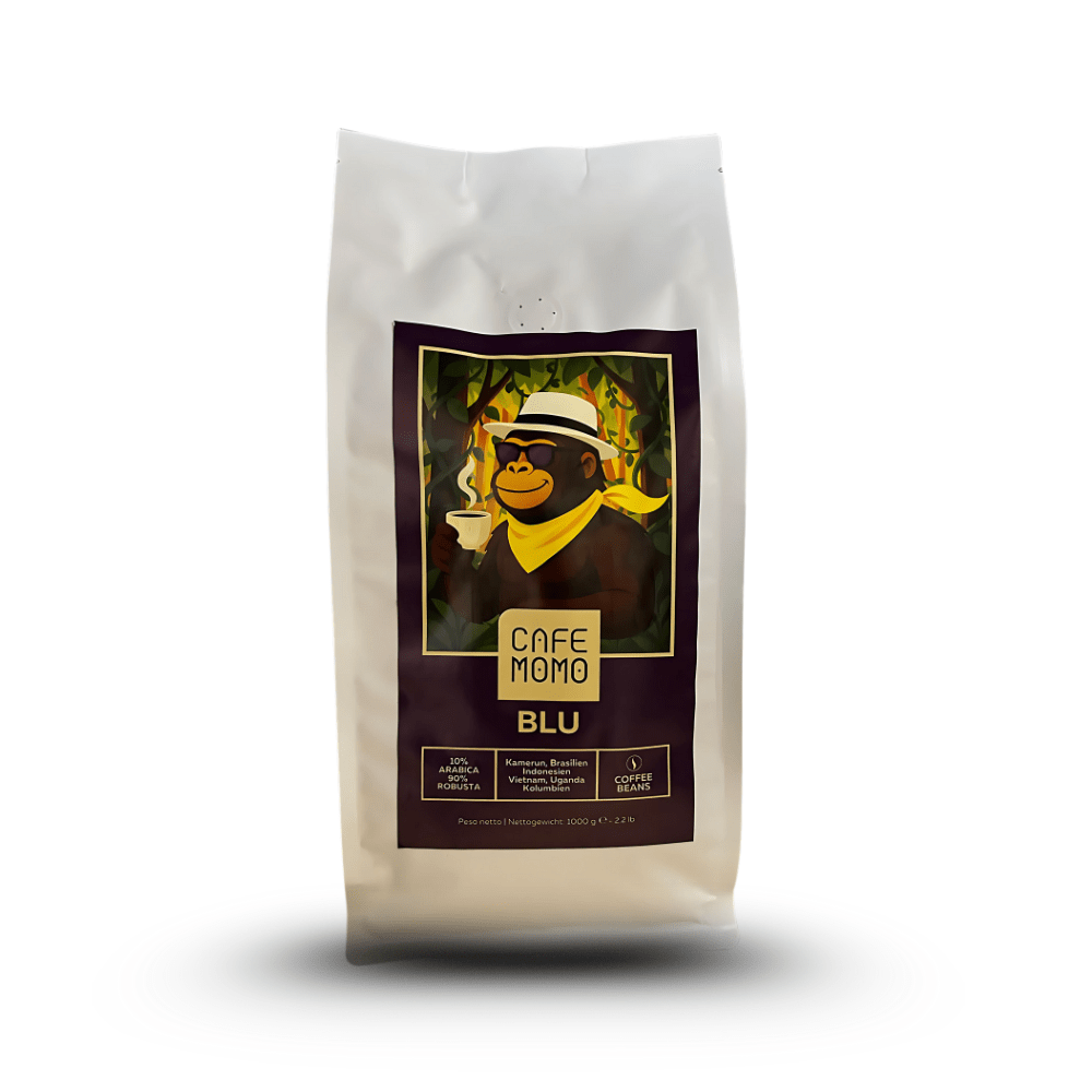 Kaffee Momo Blu – Starker Büro-Espresso | 90% Robusta & 10% Arabica, handgeröstet (1000g ganze Bohnen) – Maximale Energie für den Arbeitsalltag