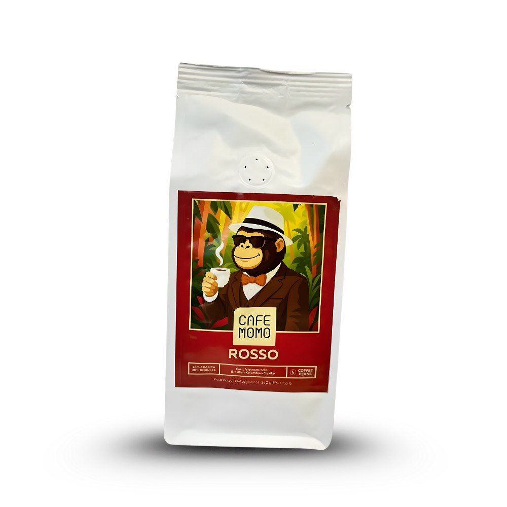 Kaffee Momo Rosso – Cremiger Espresso aus Sizilien | 70% Arabica & 30% Robusta (250g ganze Bohnen) – Milde Eleganz zum besten Preis