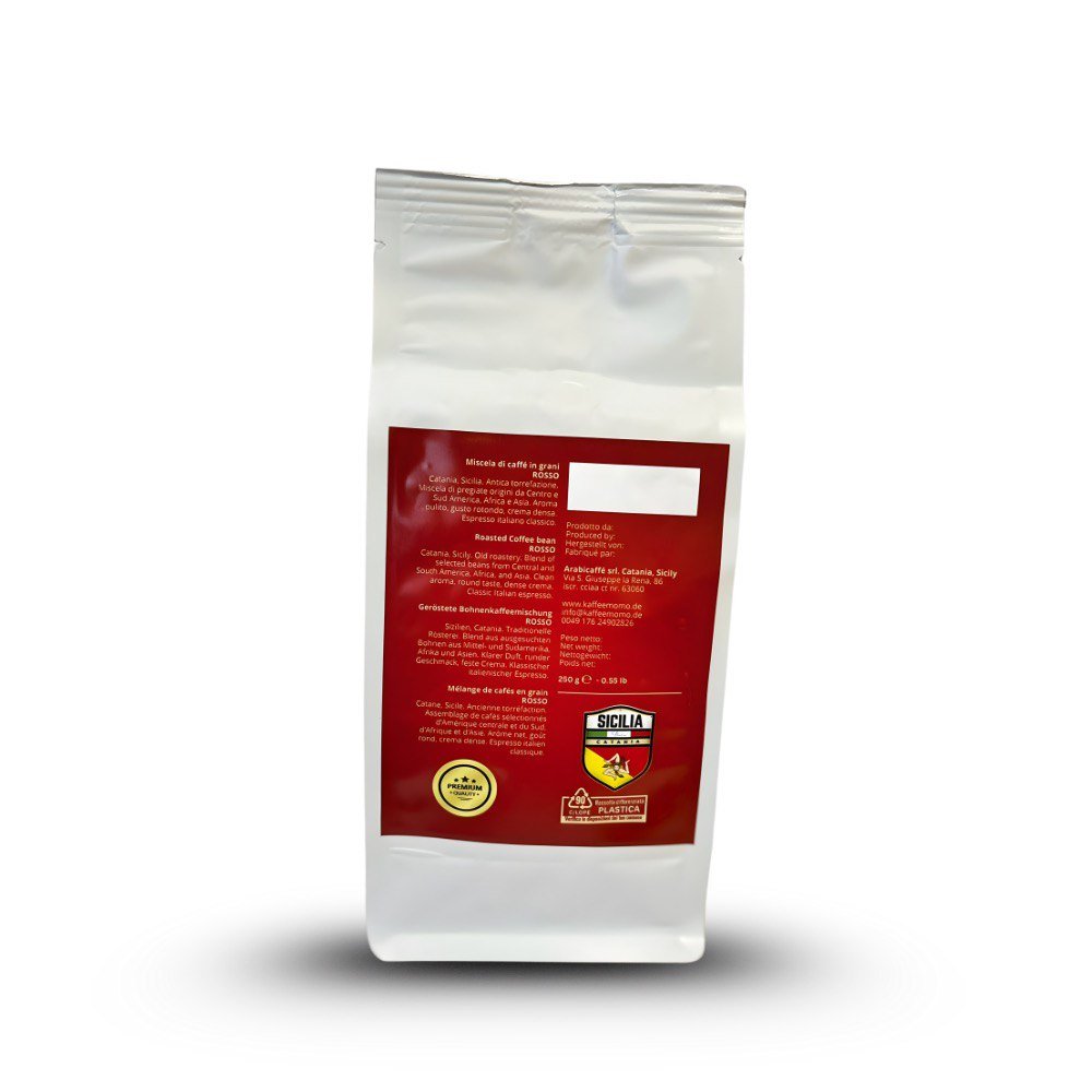 Kaffee Momo Rosso – Cremiger Espresso aus Sizilien | 70% Arabica & 30% Robusta (250g ganze Bohnen) – Milde Eleganz zum besten Preis